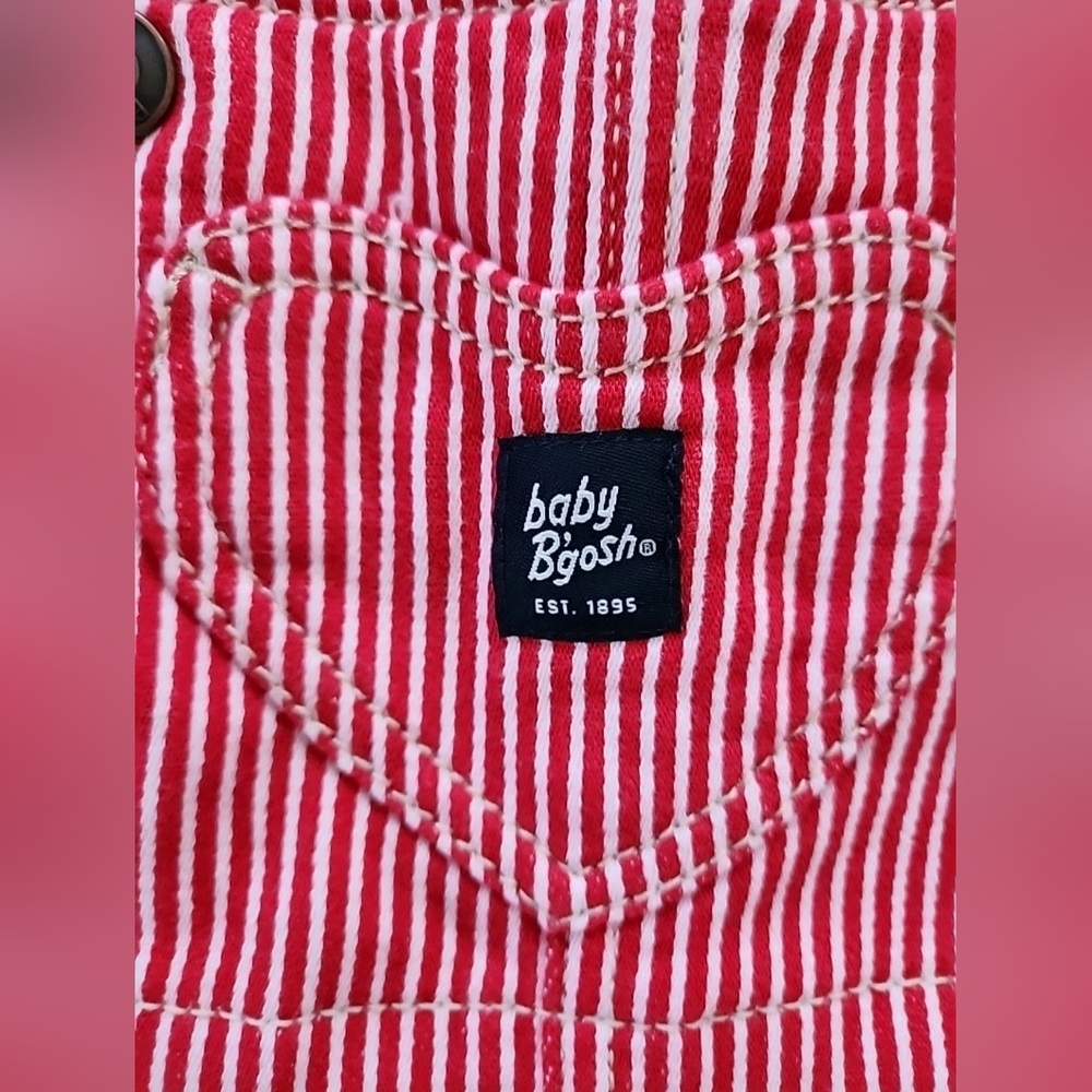 OshKosh B’gosh Baby Red & White Striped Overalls Dress Cotton 18 Month Vestbak - Picture 3 of 10